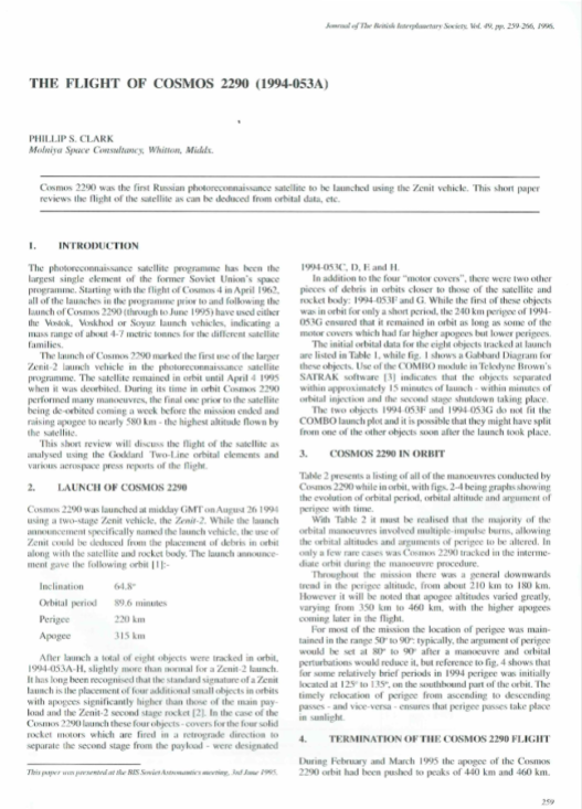 The Flight Of Cosmos 2290 (1994-053A)