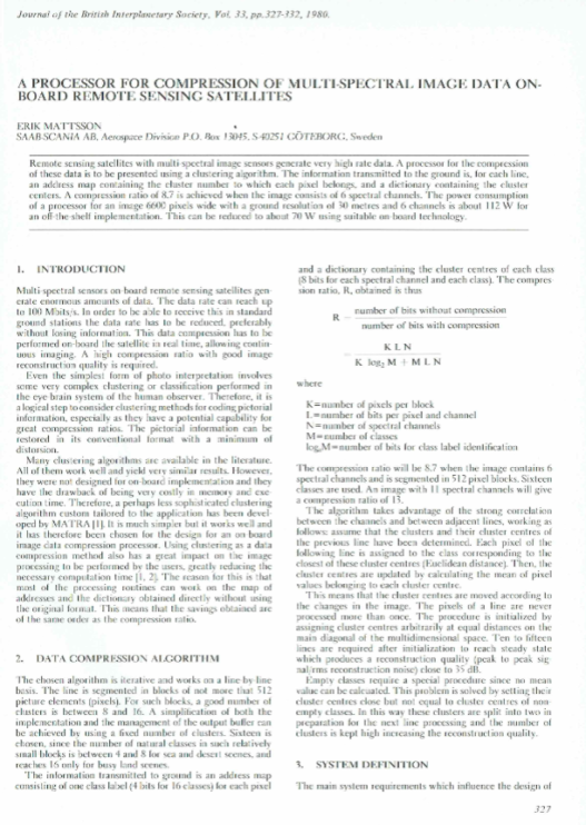 A Processor For Compression Of Multi-Spectral Image Data On-Board Remote Sensing Satellites