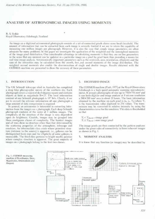 Analysis Of Astronomical Images Using Moments