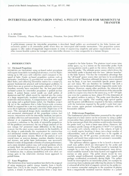 Interstellar Propulsion Using A Pellet Stream For Momentum Transfer