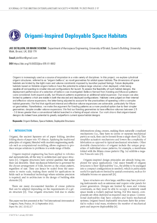 Origami-Inspired Deployable Space Habitats