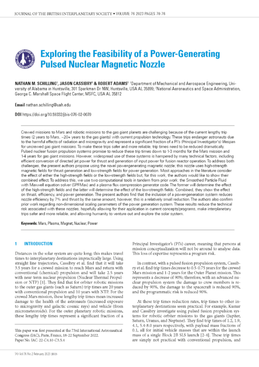 Exploring the Feasibility of a Power-Generating Pulsed Nuclear Magnetic Nozzle