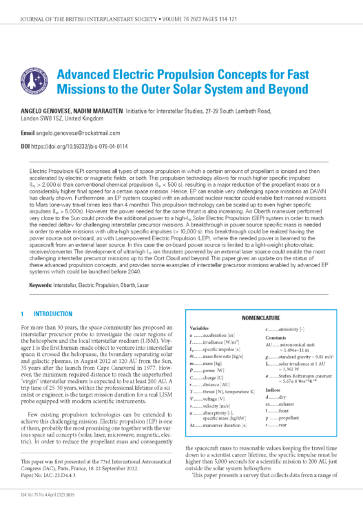 Advanced Electric Propulsion Concepts for Fast Missions to the Outer Solar System and Beyond