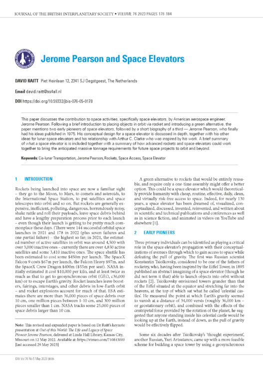 Jerome Pearson and Space Elevators