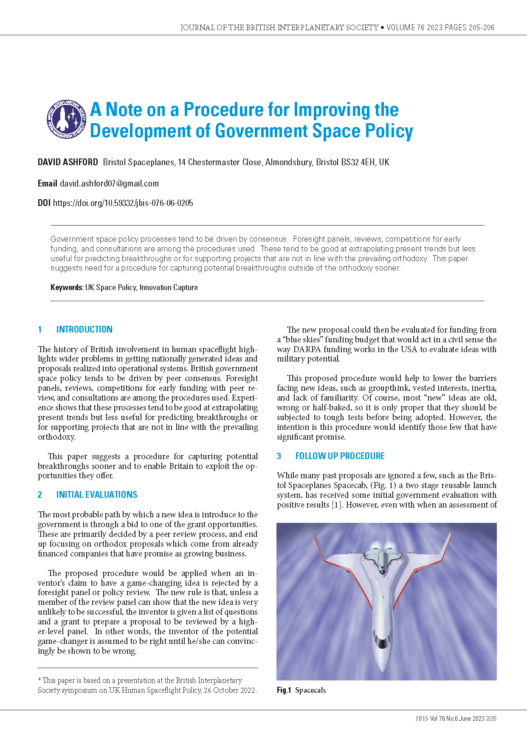 A Note on a Procedure for Improving the Development of Government Space Policy