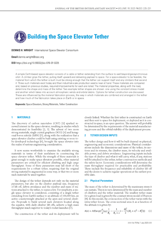 Building the Space Elevator Tether