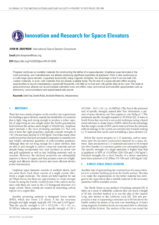 Innovation and Research for Space Elevators