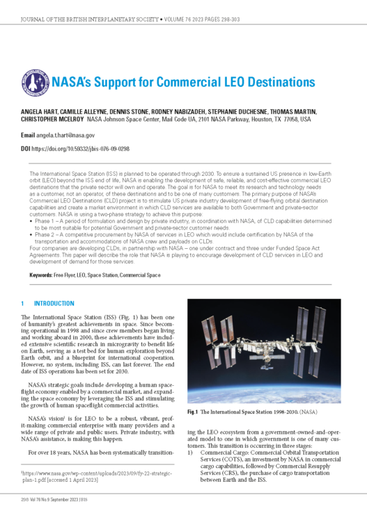 NASA’s Support for Commercial LEO Destinations