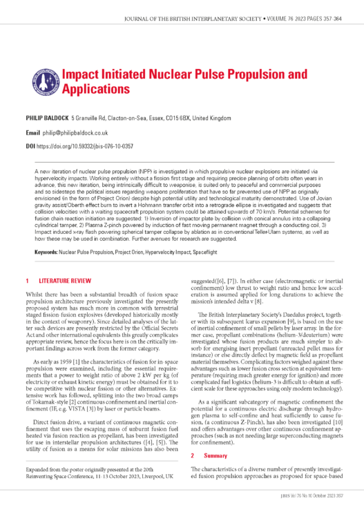 Impact Initiated Nuclear Pulse Propulsion and Applications