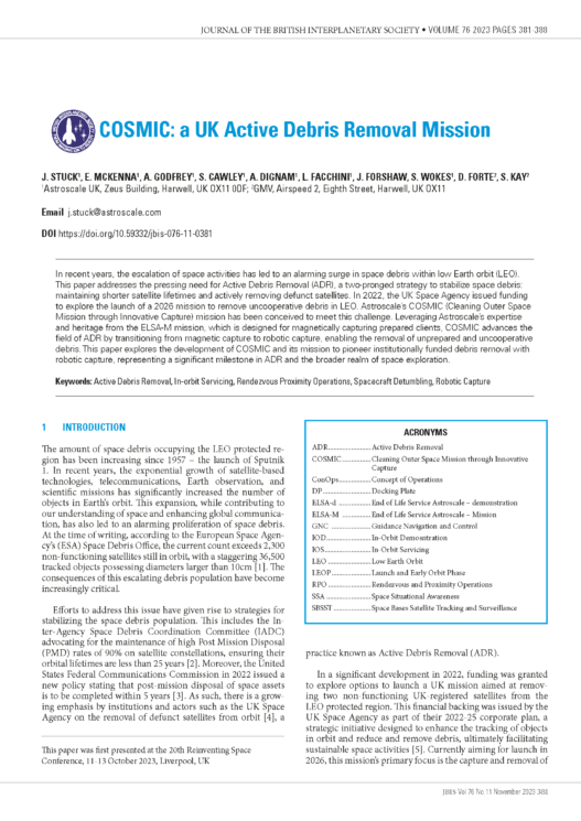 COSMIC: a UK Active Debris Removal Mission