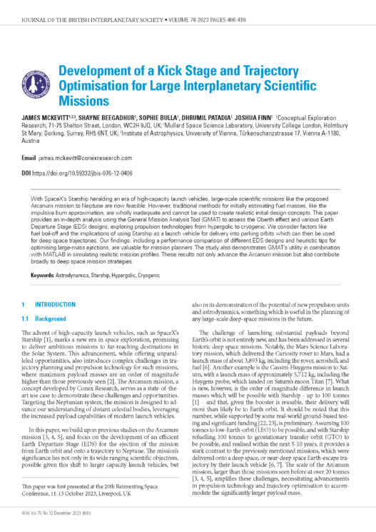 Development of a Kick Stage and Trajectory Optimisation for Large Interplanetary Scientific Missions