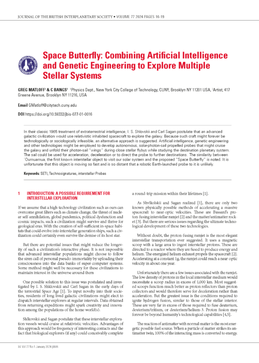 Space Butterfly: Combining Artificial Intelligence and Genetic Engineering to Explore Multiple Stellar Systems