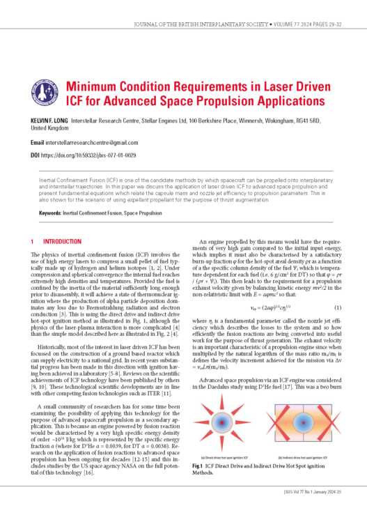 Minimum Condition Requirements in Laser Driven ICF for Advanced Space Propulsion Applications