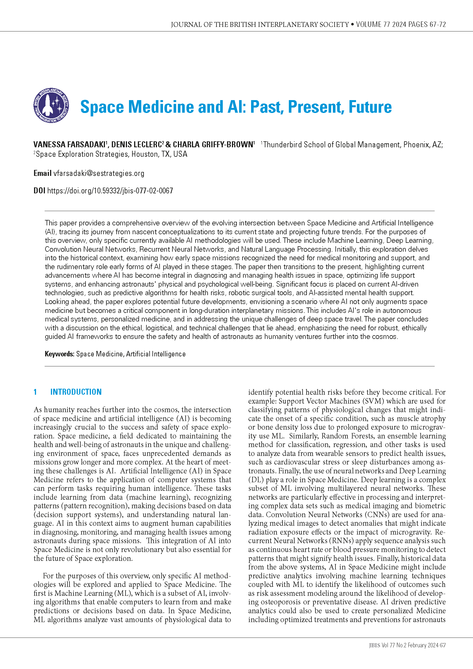 Space Medicine and AI: Past, Present, Future