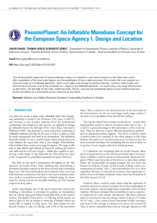 PneumoPlanet: An Inflatable Moonbase Concept for the European Space Agency 1. Design and Location