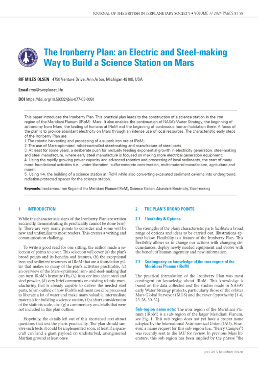The Ironberry Plan: an Electric and Steel-making Way to Build a Science Station on Mars