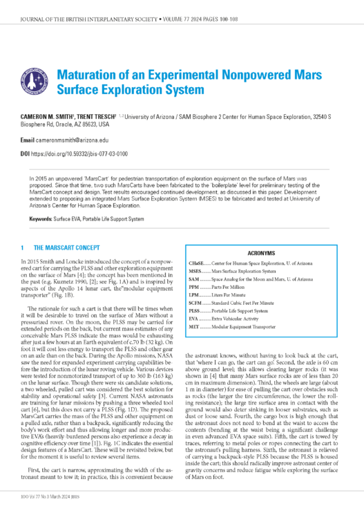 Maturation of an Experimental Nonpowered Mars Surface Exploration System