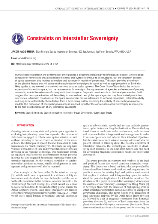 Constraints on Interstellar Sovereignty