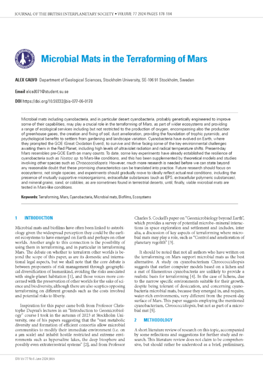 Microbial Mats in the Terraforming of Mars