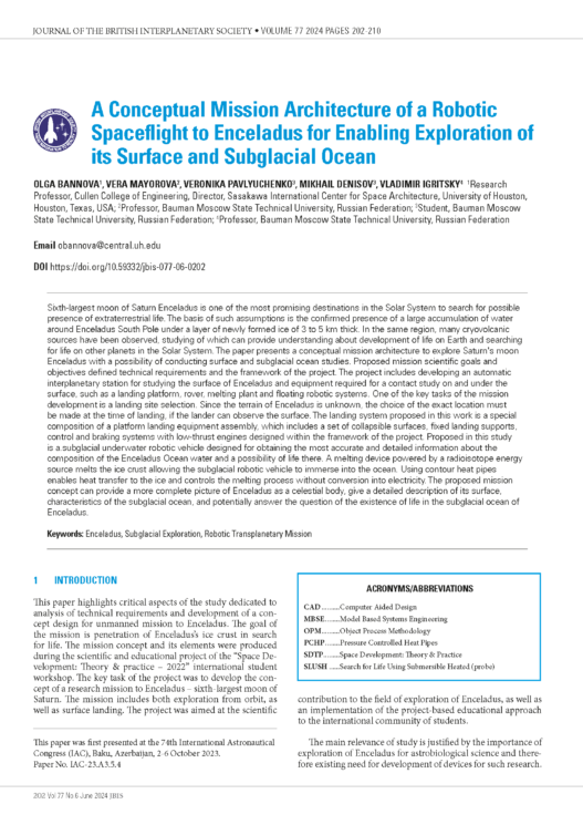 A Conceptual Mission Architecture of a Robotic Spaceflight to Enceladus for Enabling Exploration of its Surface and Subglacial Ocean