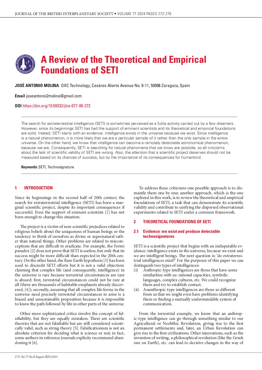 A Review of the Theoretical and Empirical Foundations of SETI
