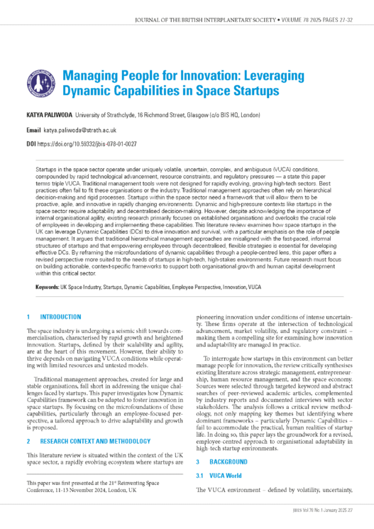 Managing People for Innovation: Leveraging Dynamic Capabilities in Space Startups