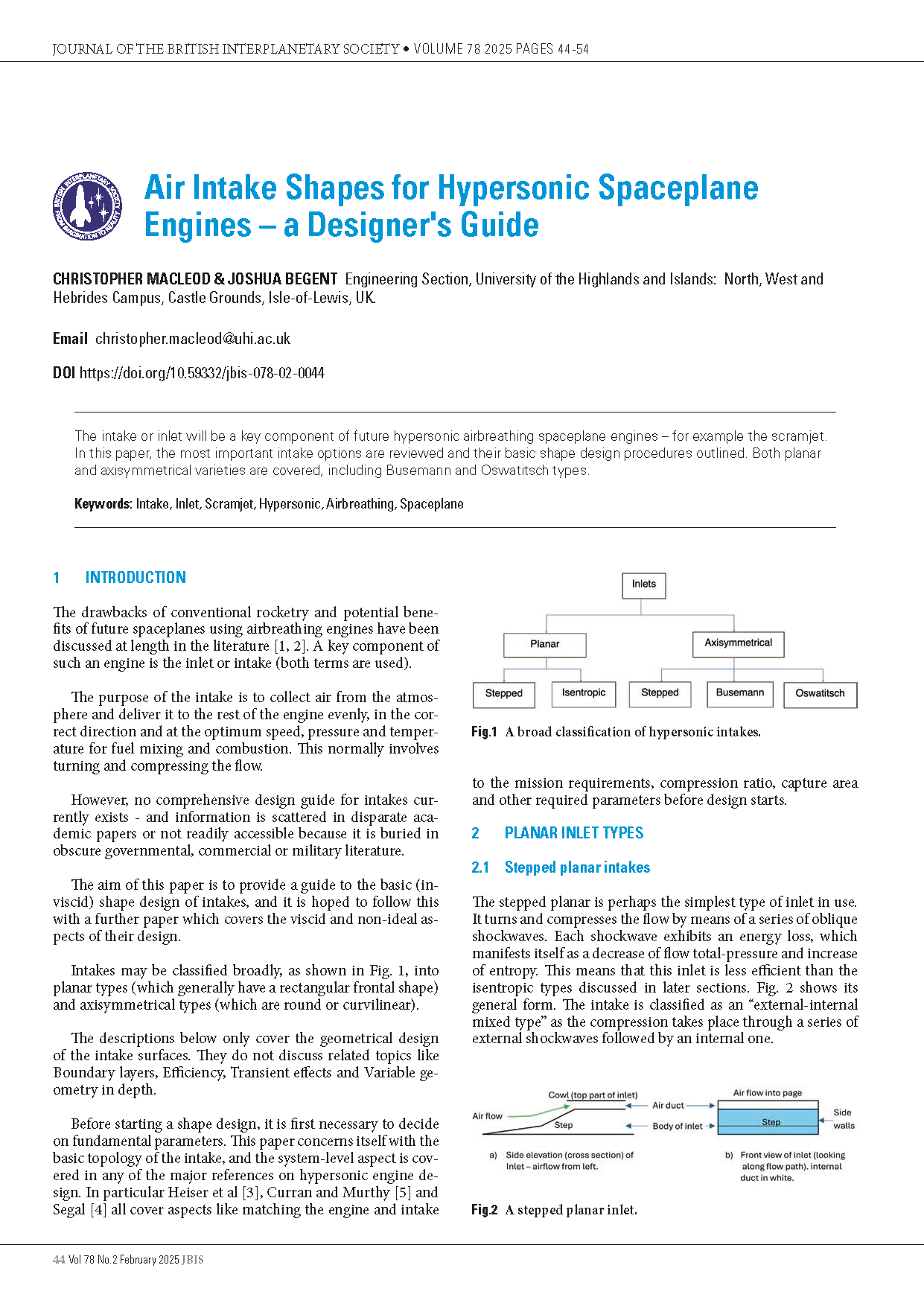 Air Intake Shapes for Hypersonic Spaceplane Engines – a Designer's Guide