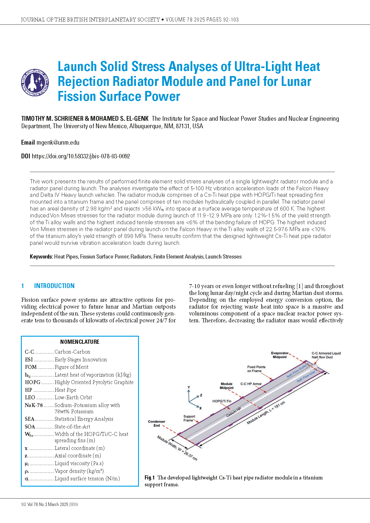 Launch Solid Stress Analyses of Ultra-Light Heat Rejection Radiator ...