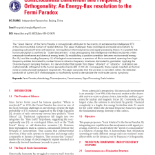 Consciousness Bandwidth and Frequency Orthogonality: An Energy-flux resolution to the Fermi Paradox