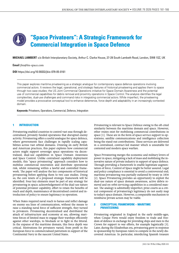 “Space Privateers”: A Strategic Framework for Commercial Integration in Space Defence