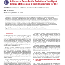 A Universal Scale for the Evolution of Intelligent Entities of Biological Origin: Implications for SETI